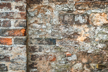 Old Brick Wall Texture.Red Distressed Wall Surface Grunge Red Stonewall Background.