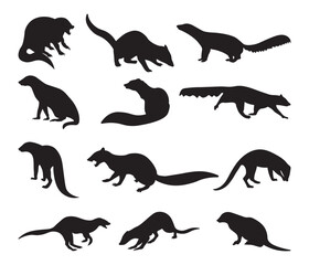Mongoose silhouette vector illustration set.