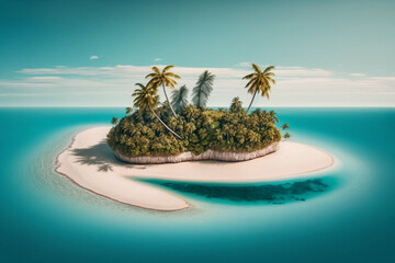 Fototapety  A desert island with coconut trees and a turquoise Generative AI