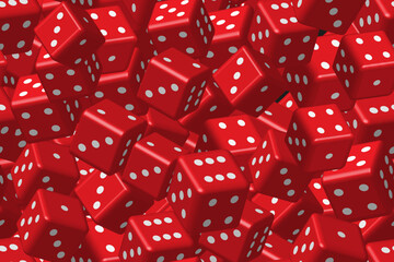 Red Dice Seamless Pattern, 3D Vector Illustration