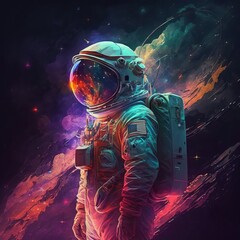 Obraz na płótnie Canvas Colorfull astronaut in space with brush. Generative ai