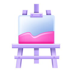 3D easel icon, vector studio art board, painting canvas picture stand, vertical wooden drawing. Gallery artwork poster, home education exhibition tool isolated on white. 3D easel work presentation