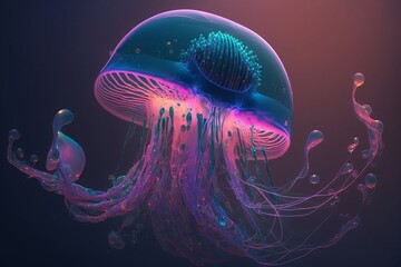 Colorfull adorable jellyfish underwater. Generative ai