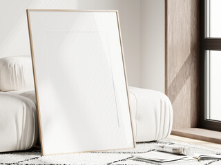Frame mockup in modern living room interior, 3d render