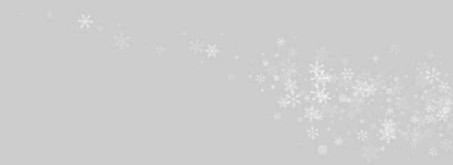 Gray Snowflake Vector Panoramic Grey Background.