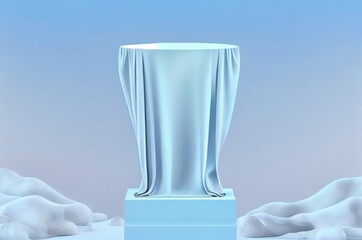 Attractive Sky Blue Cloth Beauty Product Display With Copy Space Generative AI