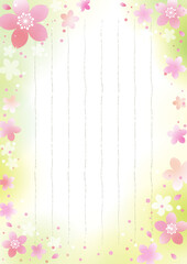 桜満開の便箋　グリーン