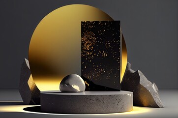 Attractive Moon Planet Gold And Black Beauty Product Display With Copy Space Generative AI