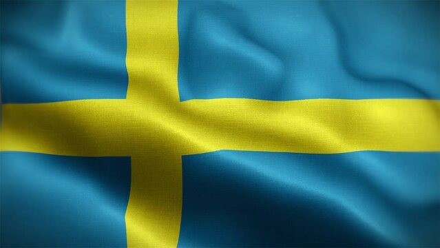 4K Textured Flag of Sweden Animation Stock Video - Swede Flag Waving in Loop - Highly Detailed Swedish Flag Stock Video