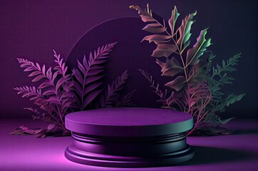 Attractive Purple Round Cosmetic Product Podium With Copyspace Generative AI
