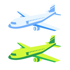 Airplane cartoon style blue and green Vector Illustration clip art
