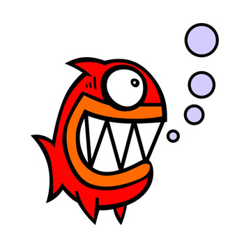recommend clip art: Cartoon angry monster evil piranha fish character - vector mascot stock illustration clip art