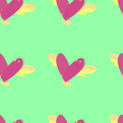Y2K seamless pattern with flying hearts. Vector illustration