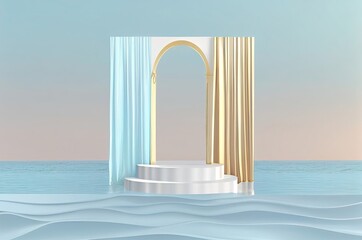 Attractive Pastel Ocean Beauty Product Podium With Copyspace Generative AI