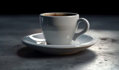 Fototapeta na wymiar A classic espresso coffee cup with a saucer on the table caffe banner dark background Generative ai