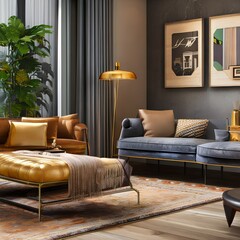 A living room with a mix of modern and vintage furniture2, Generative AI