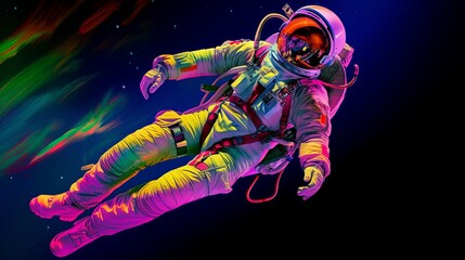 Colorful astronaut in space. Post-produced generative AI digital illustration.