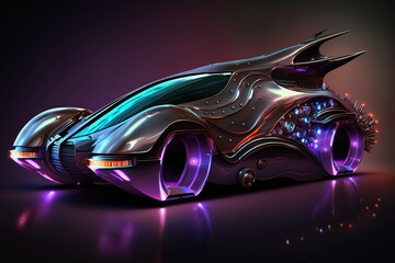Car that looks like a futuristic spaceship with sleek metallic curves and glowing lights, concept of Sci-Fi and Futurism, created with Generative AI technology