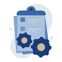 This vector illustration depicts a file folder with mechanical gears in the background. This illustration can be used to illustrate topics related to technology, industry and business.