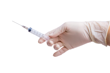 Health nurse worker with vaccine syringe on transparent background.