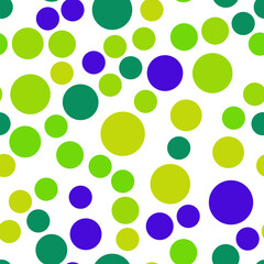 Vibrant seamless repeating pattern of green and blue bubbles for printing on clothes, bags, cups, wallpapers, postcards, wrappers and other surfaces