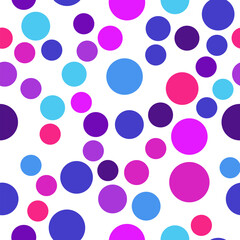 Vibrant seamless repeating pattern of blue, dark blue, pink and purple bubbles for printing on clothes, bags, cups, wallpapers, postcards, wrappers and other surfaces
