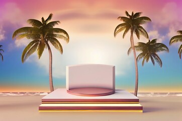 Attractive Sunset Beach Beauty Product Podium With Copyspace Generative AI