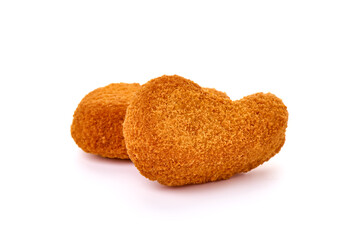Crispy chicken nuggets, isolated on white background.