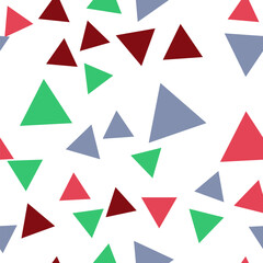 Geometric seamless pattern of green, red, gray, dark brown triangles for textile, paper and other surfaces