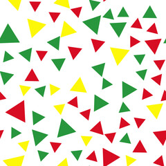 Geometric seamless pattern of vibrant green, red, blue, yellow triangles for textile, paper and other surfaces