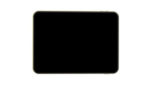 Spinning gold tablet with empty screen on white background