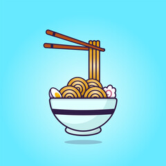 Pho And Noodles Vector Illustration With Chopstick, Best Delicious Asian Food illustration, Premium Hi-Quality Best Delicious Pho Noodles Illustration Clip Art Design.