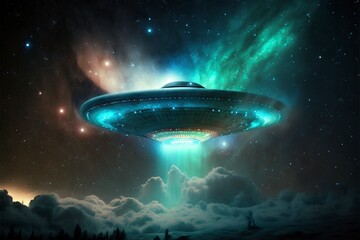 illustration, ufo in space, ai generative.
