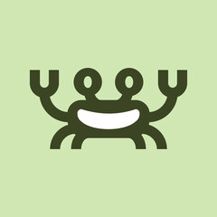 smile crab line logo vector design, simple modern animal logo pictogram design of seafood brand with happy face