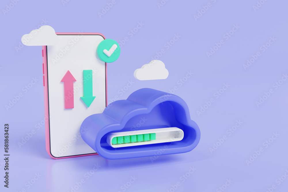 Poster cloud computing with data transferring service on mobile. file sharing and collaboration, cloud data