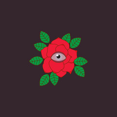 illustration of a red rose with eye 