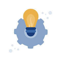 The vector illustration depicts a light bulb that is in a chain with gears. The illustration represents an innovative idea that helps solve problems. 