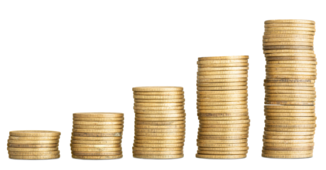 Golden coins stacked forming a raising chart