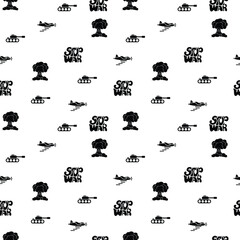 STOP WAR - vector seamless pattern of inscription doodle handwritten on theme of world peace. Anti-war background