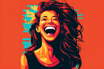 A woman laughing out loud. generative ai - obrazy, fototapety, plakaty