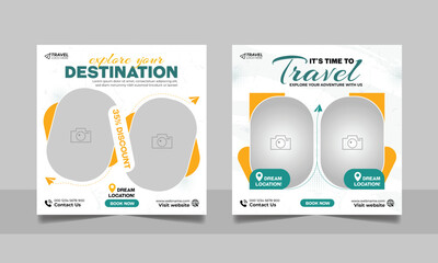 Travel tour promotion banner travelling business social media post or tourism marketing square flyer template