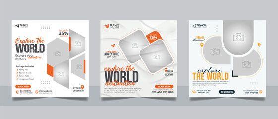Travel tour promotion banner travelling business social media post or tourism marketing square flyer template