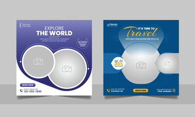 Social media travelling post or travel business agency promotion holiday vacation square web banner template