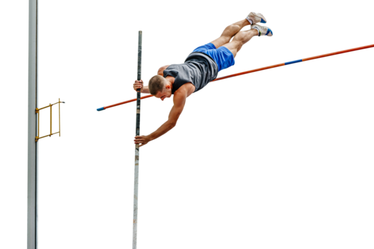 athlete jumper failed attempt pole vault on transparent background, sports photo - Powered by Adobe