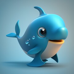 3D cartoon illustration,cute dolphin,generative ai