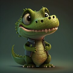 Fototapeta premium 3D cartoon illustration, cute crocodile, ai generative