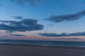 The beach at dusk. 