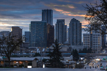 Bellevue skyline cityscape skyscrapers at dark