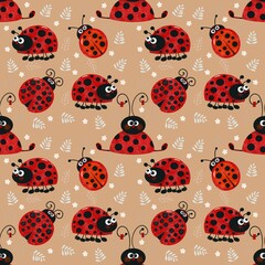 Seamless pattern with many red ladybirds