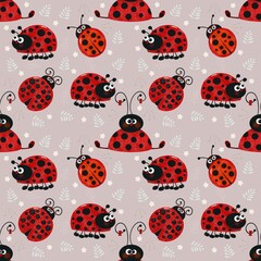 Seamless pattern with cute ladybird 